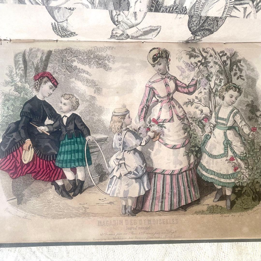 マガジン・デ・ドゥモアゼル1869年　フランスアンティーク　本　古書　彩色銅版画