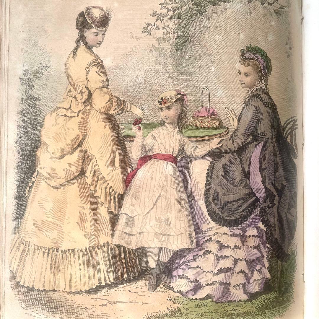 マガジン・デ・ドゥモアゼル1869年　フランスアンティーク　本　古書　彩色銅版画