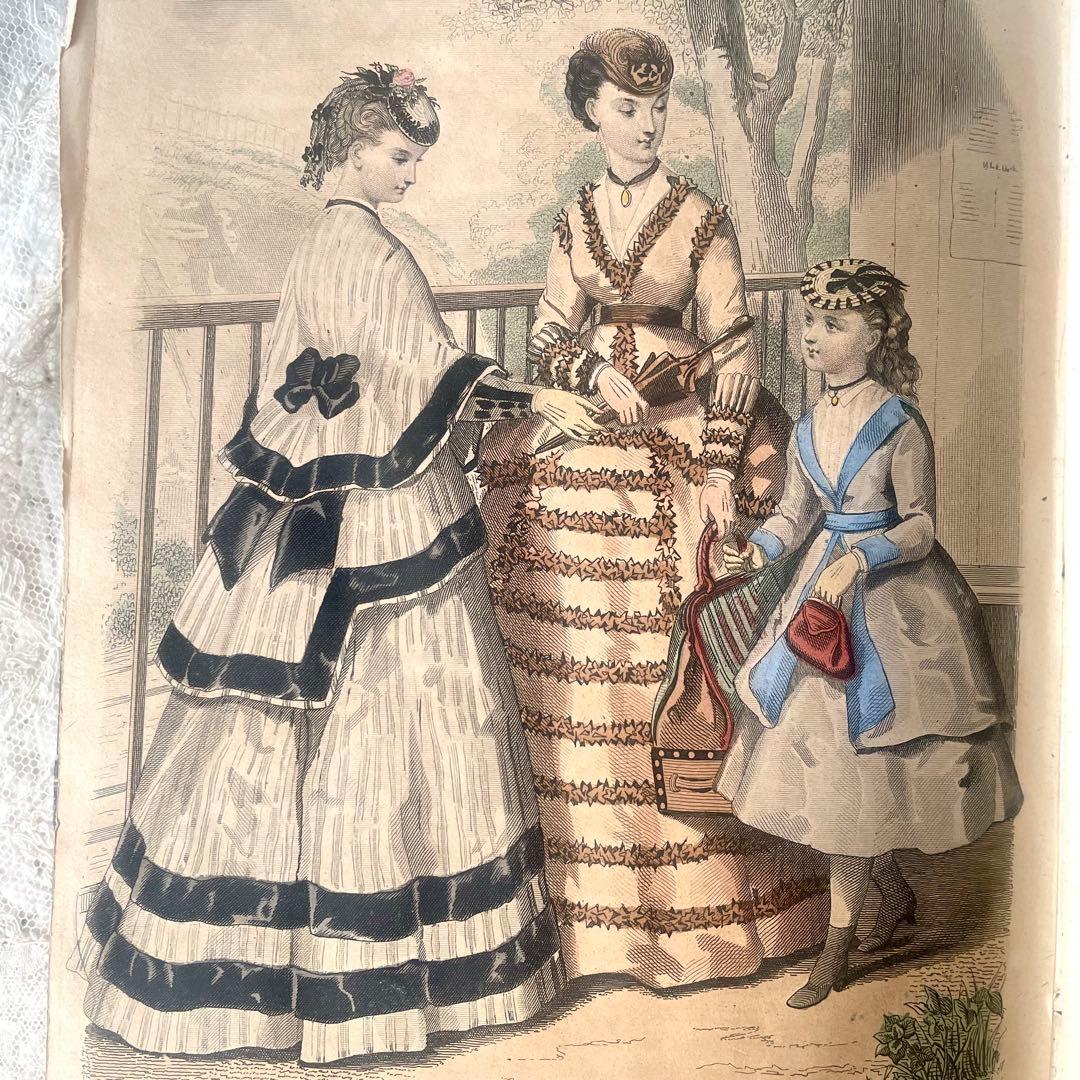 マガジン・デ・ドゥモアゼル1869年　フランスアンティーク　本　古書　彩色銅版画