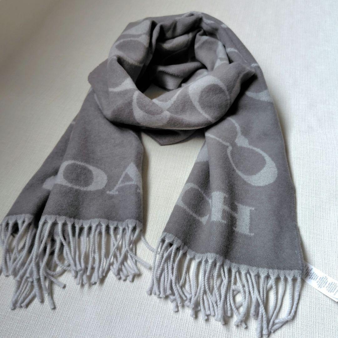 COACH 大判 マフラー ショール グレーバーチ ウール カシミヤ