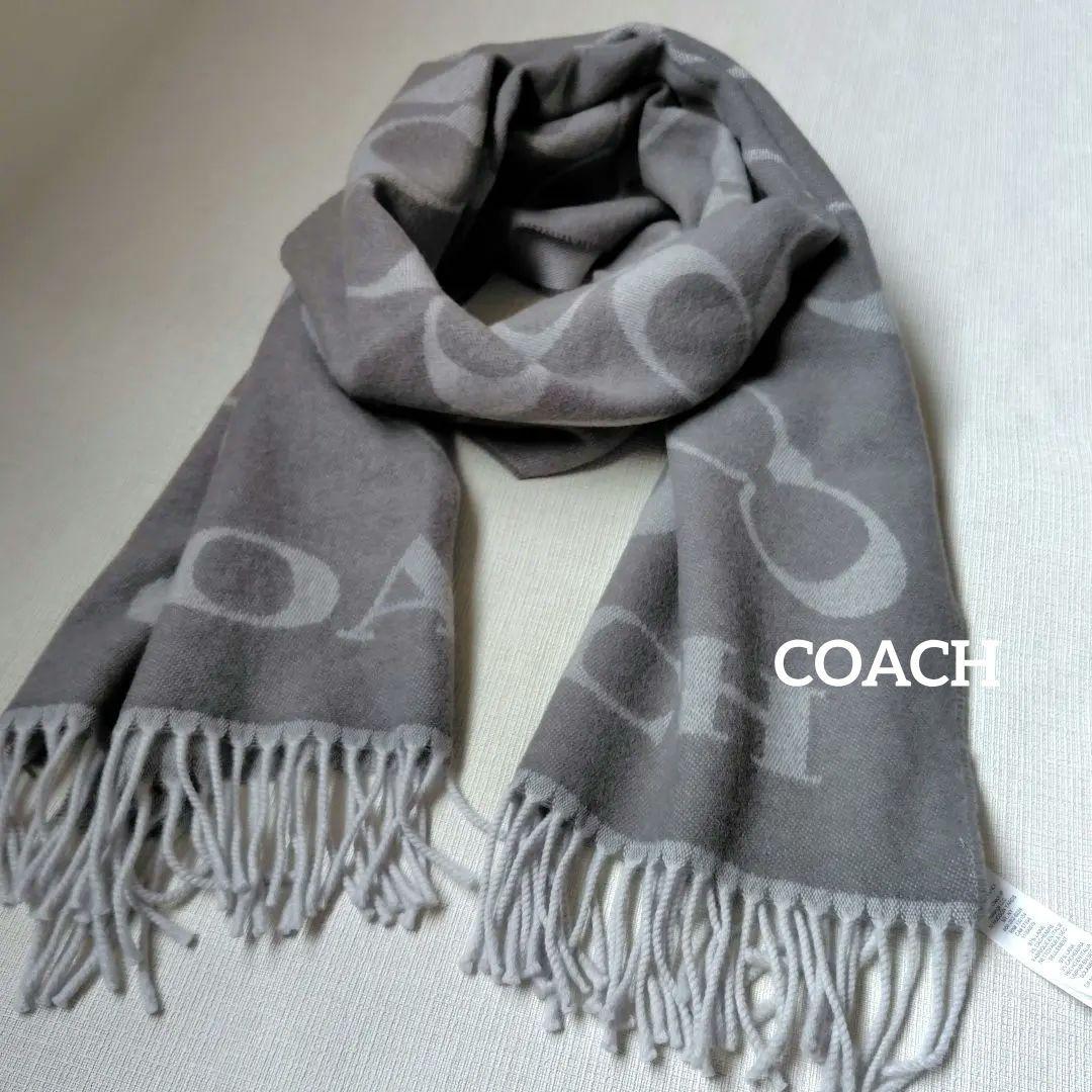 COACH 大判 マフラー ショール グレーバーチ ウール カシミヤ