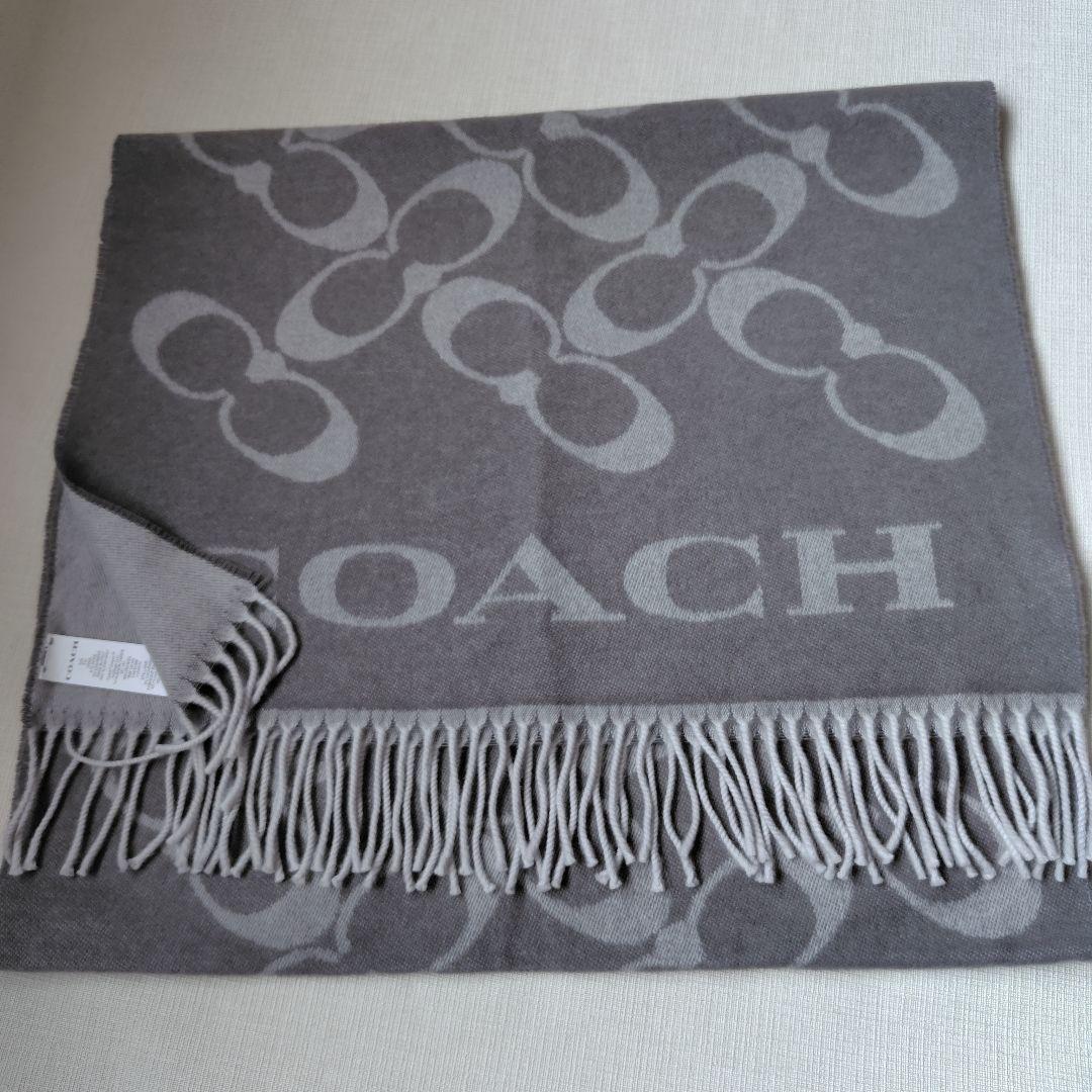 COACH 大判 マフラー ショール グレーバーチ ウール カシミヤ