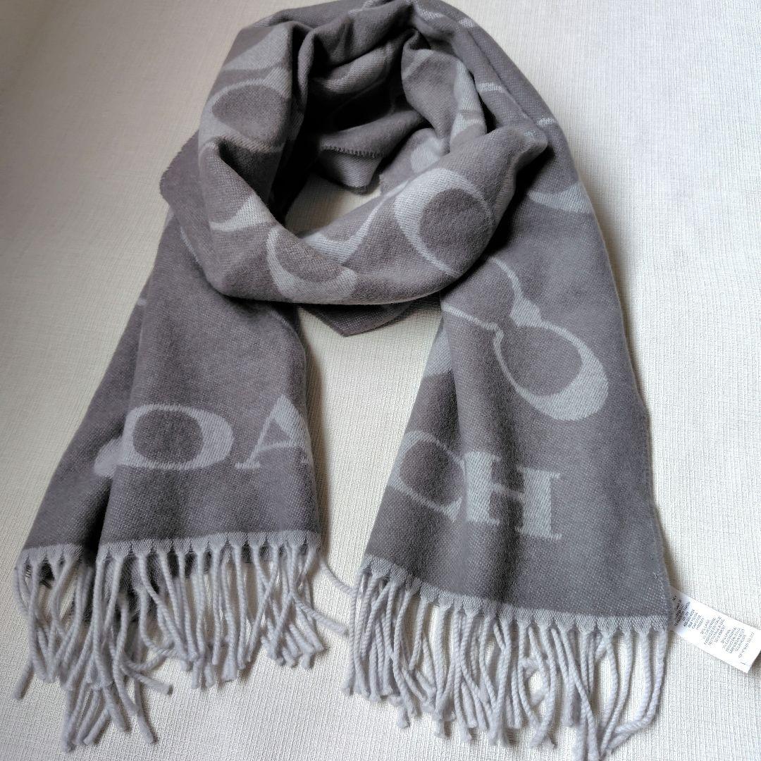 COACH 大判 マフラー ショール グレーバーチ ウール カシミヤ