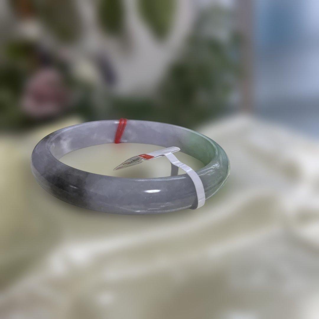 ミャンマー産翡翠バングル 魔除け黒混色開運三色.紫.緑. ❣️烏鶏