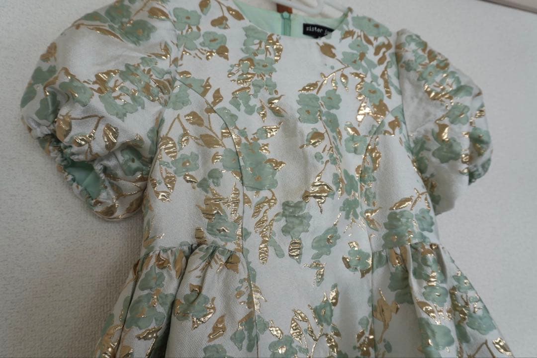 sister jane フラワージャガード膝丈ドレス グリーン ゴールド