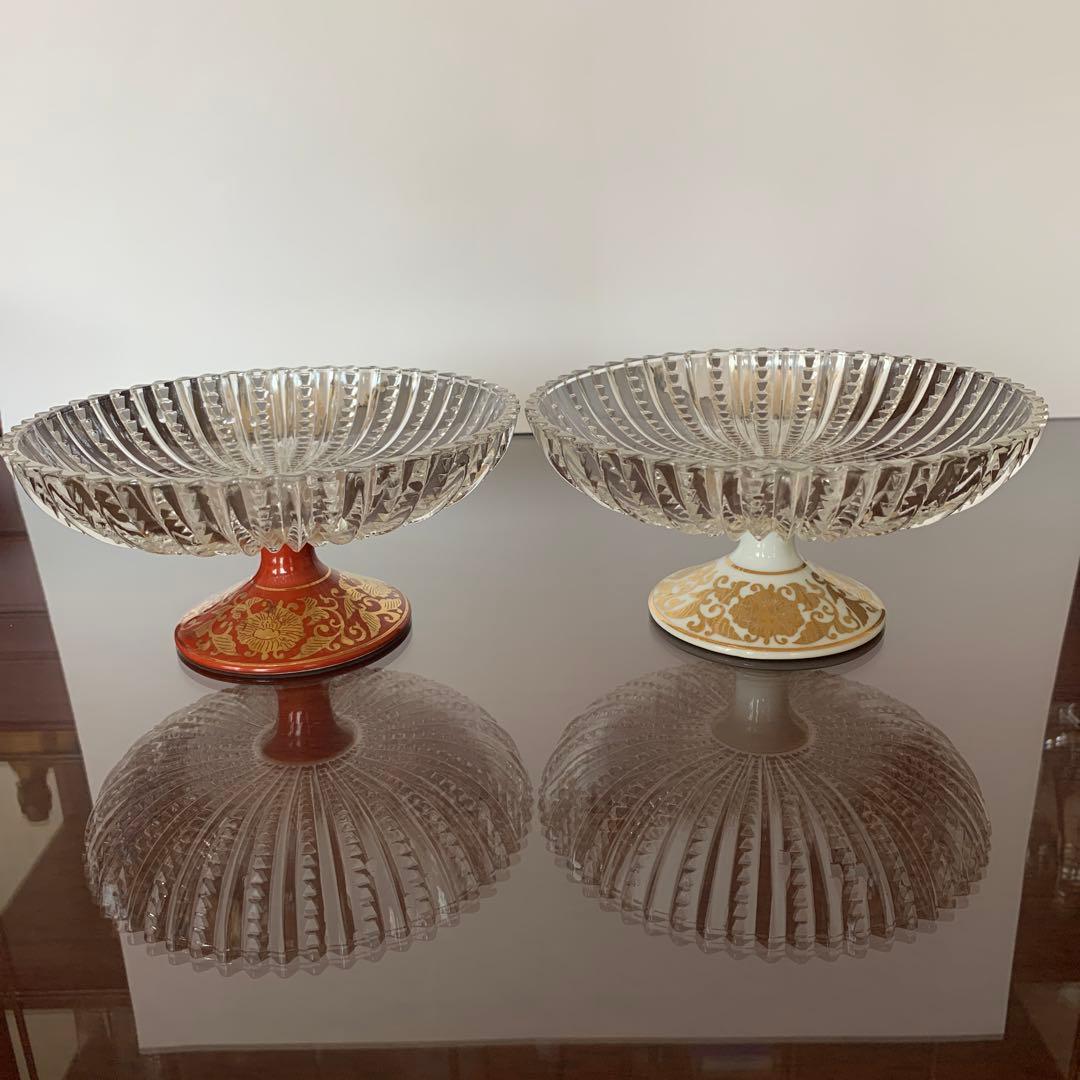 林九郎窯 脚付コンポート皿、デザート皿、紅白2客セット キッチン・食器