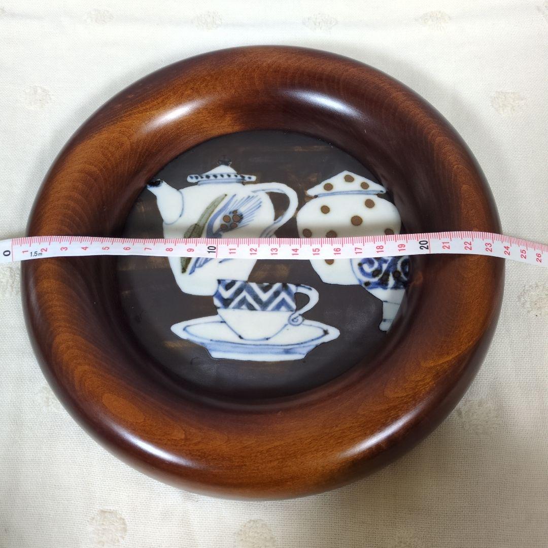 ★レア　艸茅窯　川野恭和　木工額　民藝磁器　皿　染付