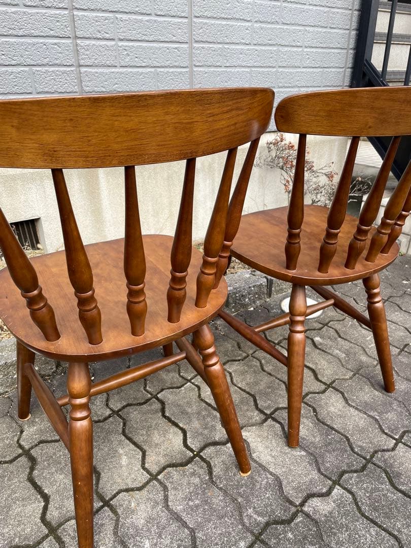 ウィンザーチェア　木製ダイニングチェア 2脚セット ブラウン