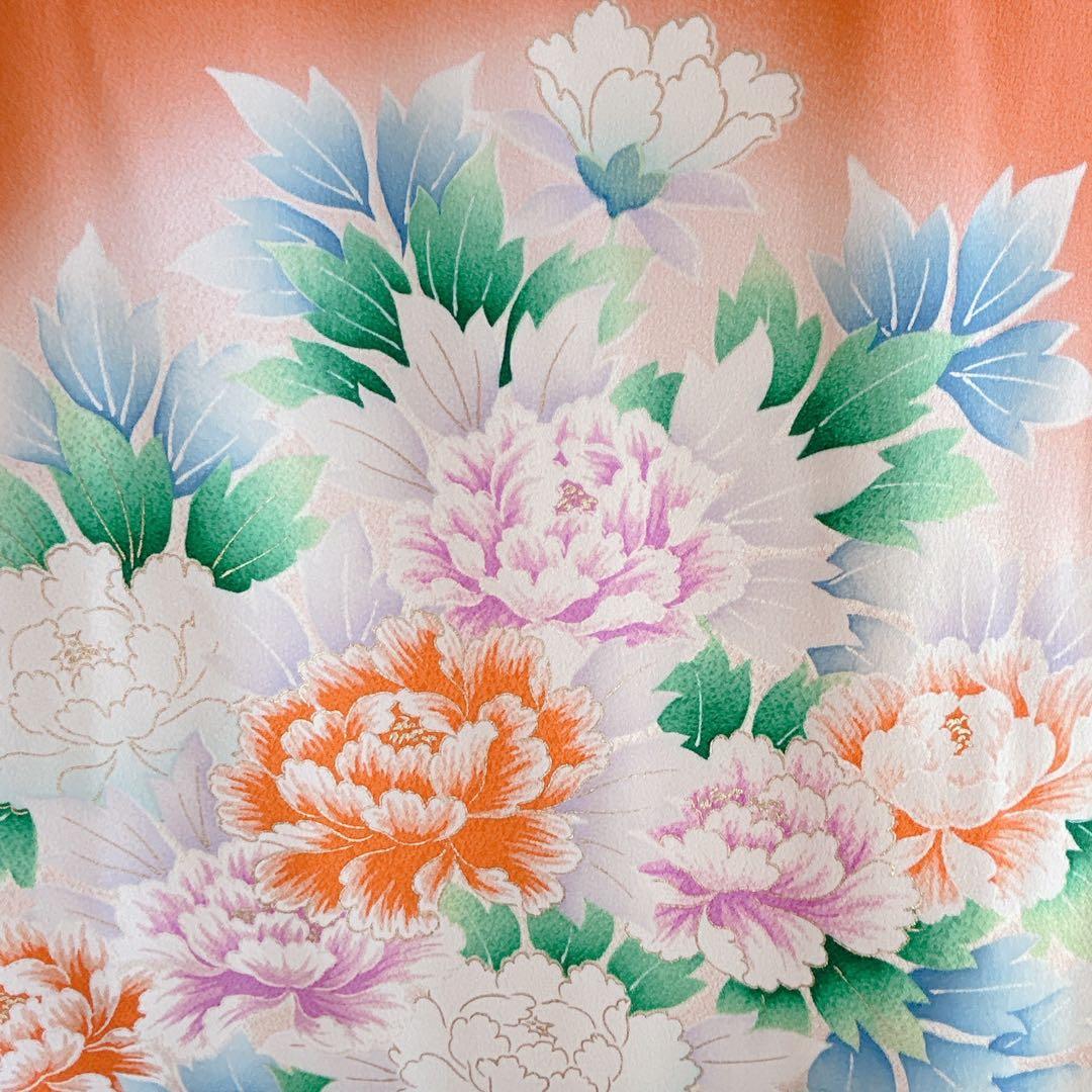 七五三　7歳女の子　フルセット　小物付　比翼仕立　オレンジ地　52517