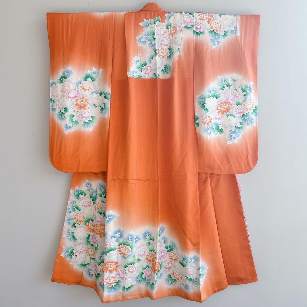 七五三　7歳女の子　フルセット　小物付　比翼仕立　オレンジ地　52517