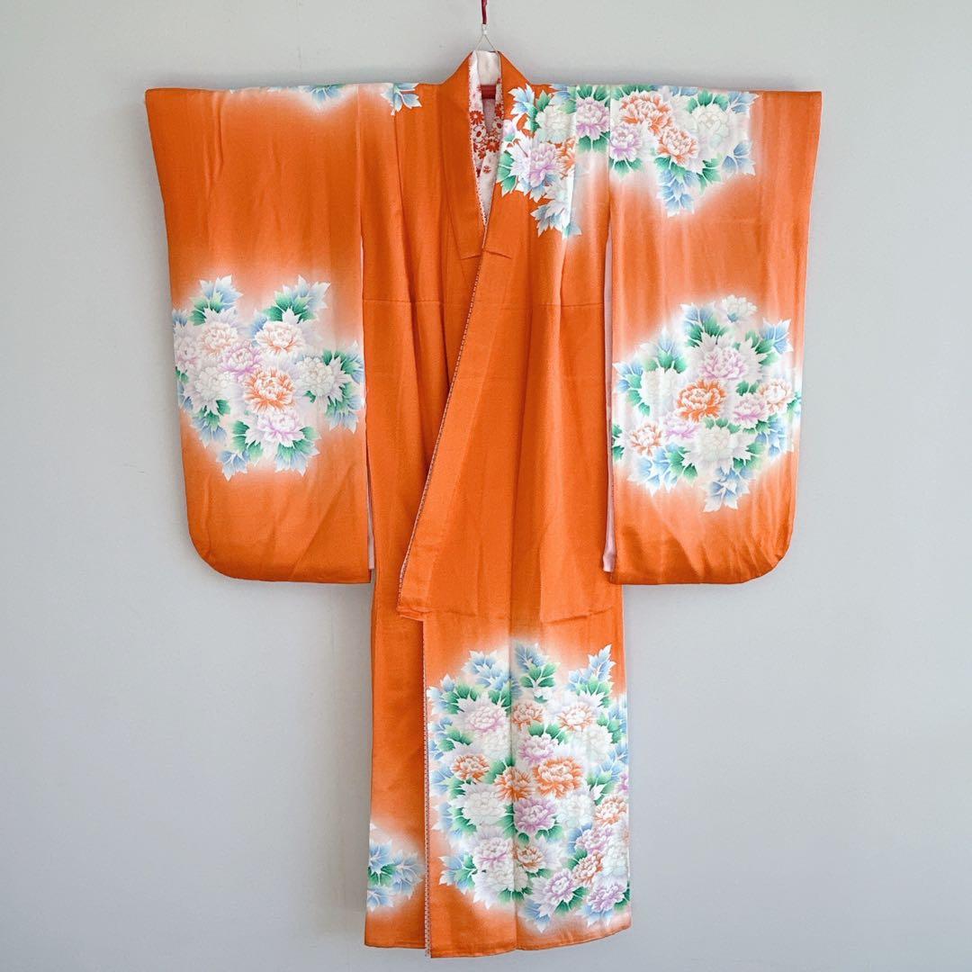 七五三　7歳女の子　フルセット　小物付　比翼仕立　オレンジ地　52517