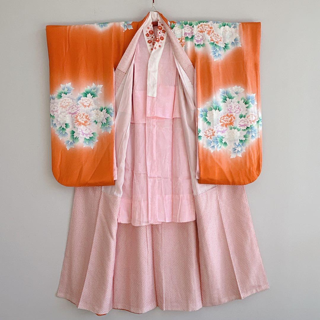 七五三　7歳女の子　フルセット　小物付　比翼仕立　オレンジ地　52517