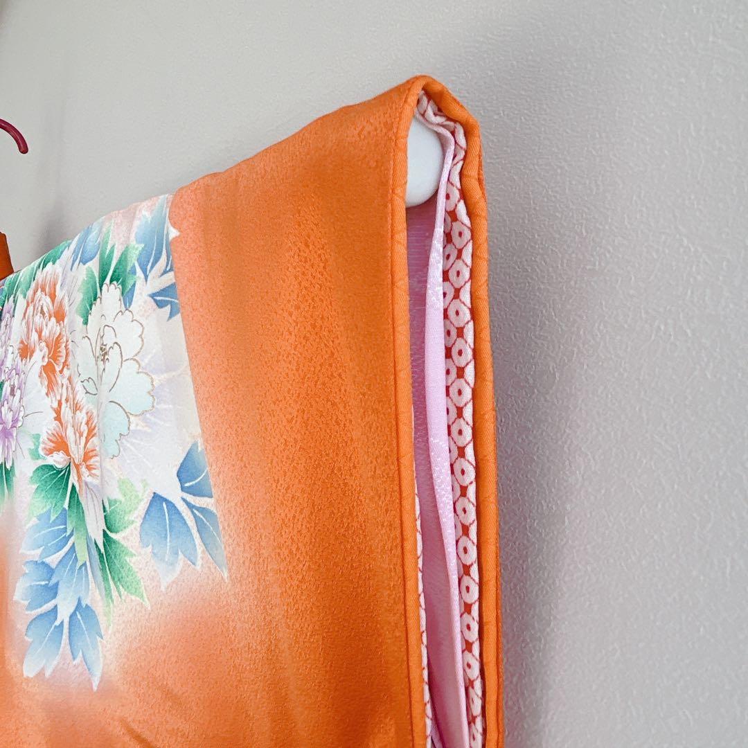 七五三　7歳女の子　フルセット　小物付　比翼仕立　オレンジ地　52517