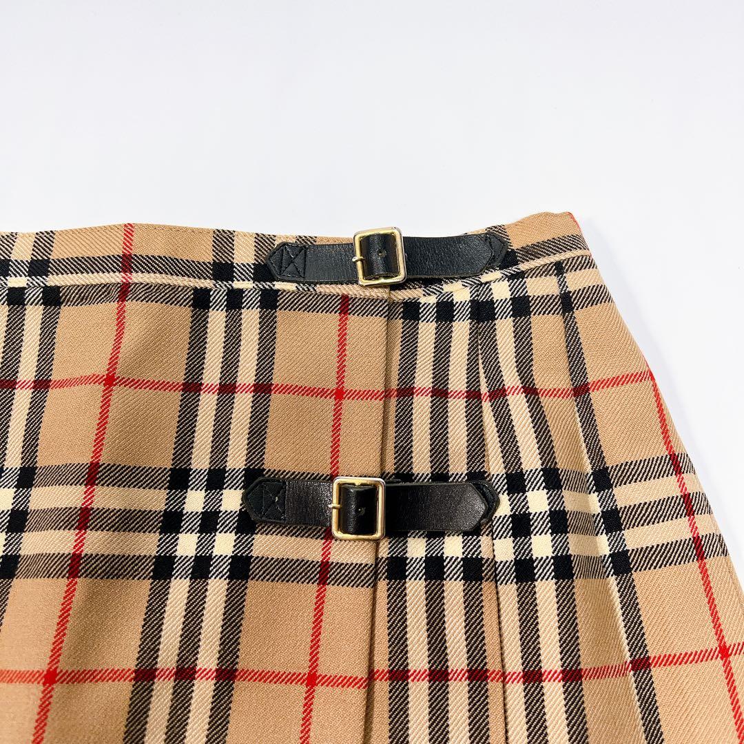 《美品》バーバリーブルーレーベル プリーツミニスカート ノバチェック 革ベルト