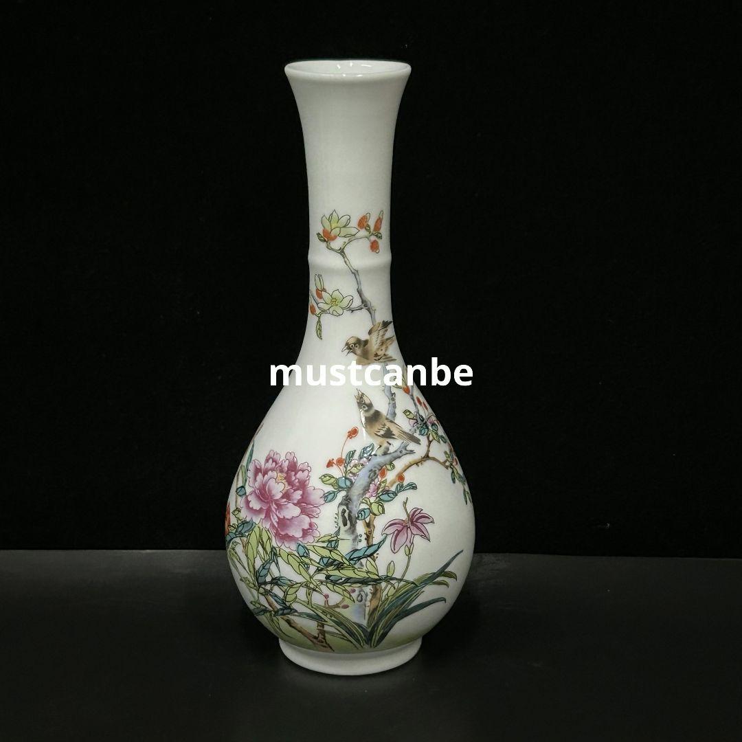 景徳鎮 花鳥紋玉壺春瓶 装飾品 現代工芸品美術品 置物