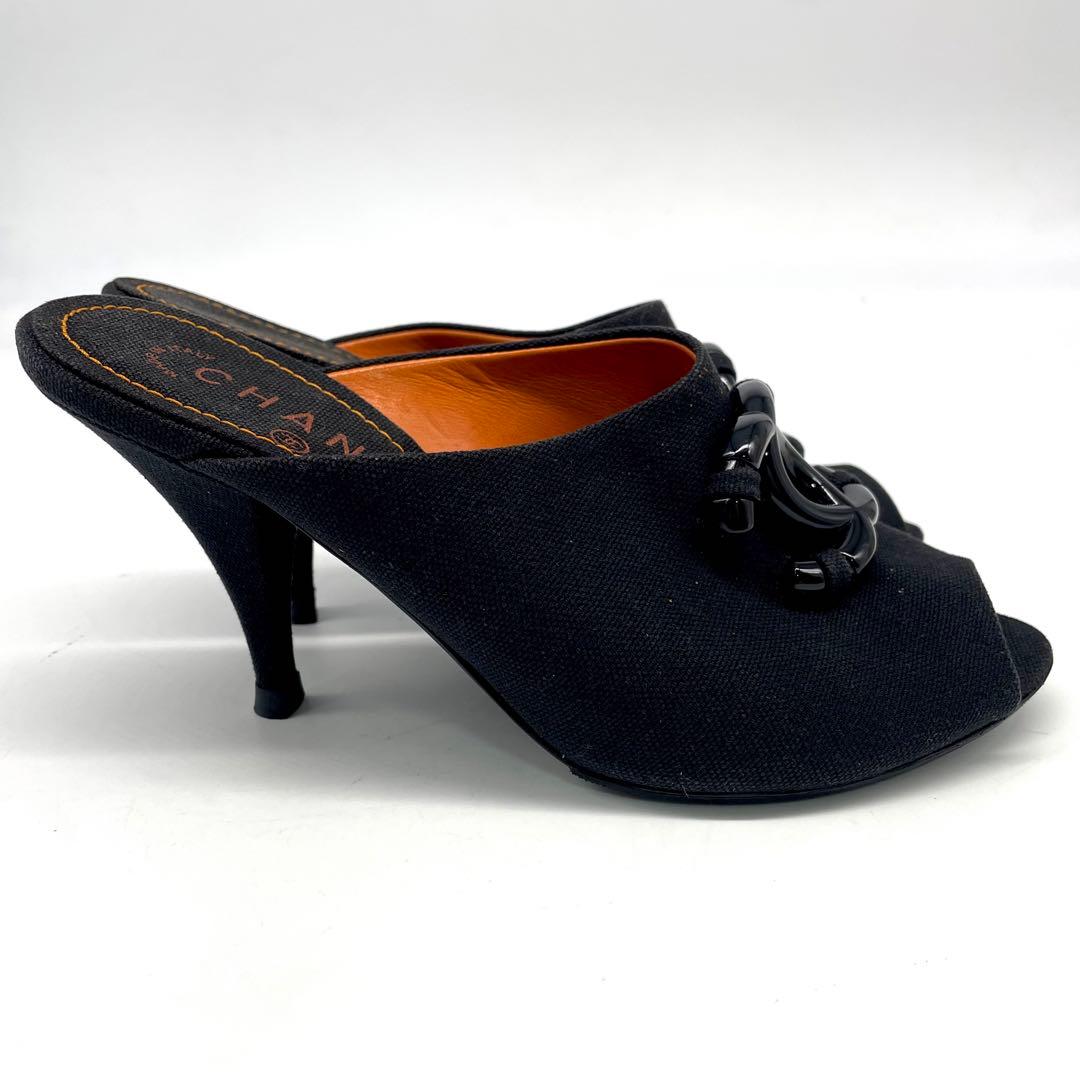 シャネル サンダル ミュール ココマーク キャンバス ブラック オレンジ