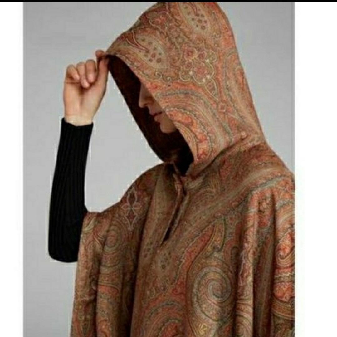 極美品 エトロ ポンチョ フード ペイズリー フード ケープ コート