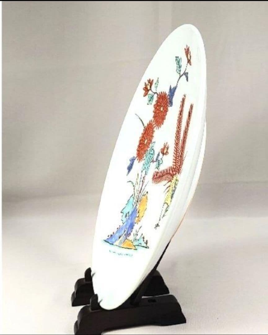有田焼　義里作　花鳥紋　大皿　飾皿　25.2cm　絵皿　置物　美品　インテリア