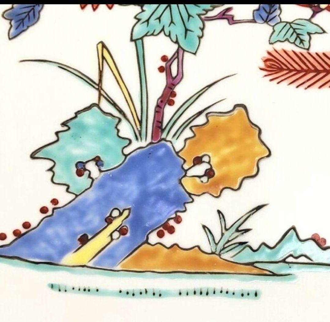 有田焼　義里作　花鳥紋　大皿　飾皿　25.2cm　絵皿　置物　美品　インテリア