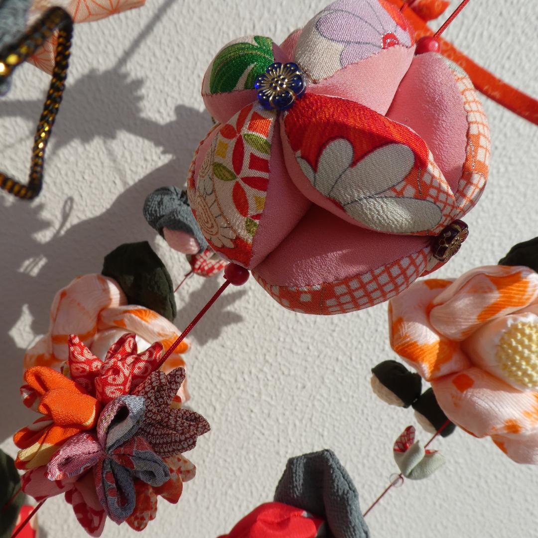 古布 正絹 吊るし雛 錦紗縮緬 疋田模様 麻の葉 くくり花 さげもん 鬼