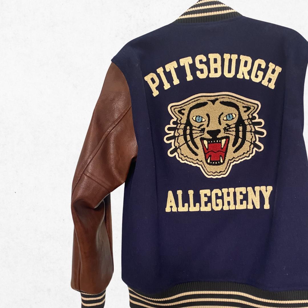 HOUSTON スタジャン メルトン×レザー Mサイズ 美品 ネイビー