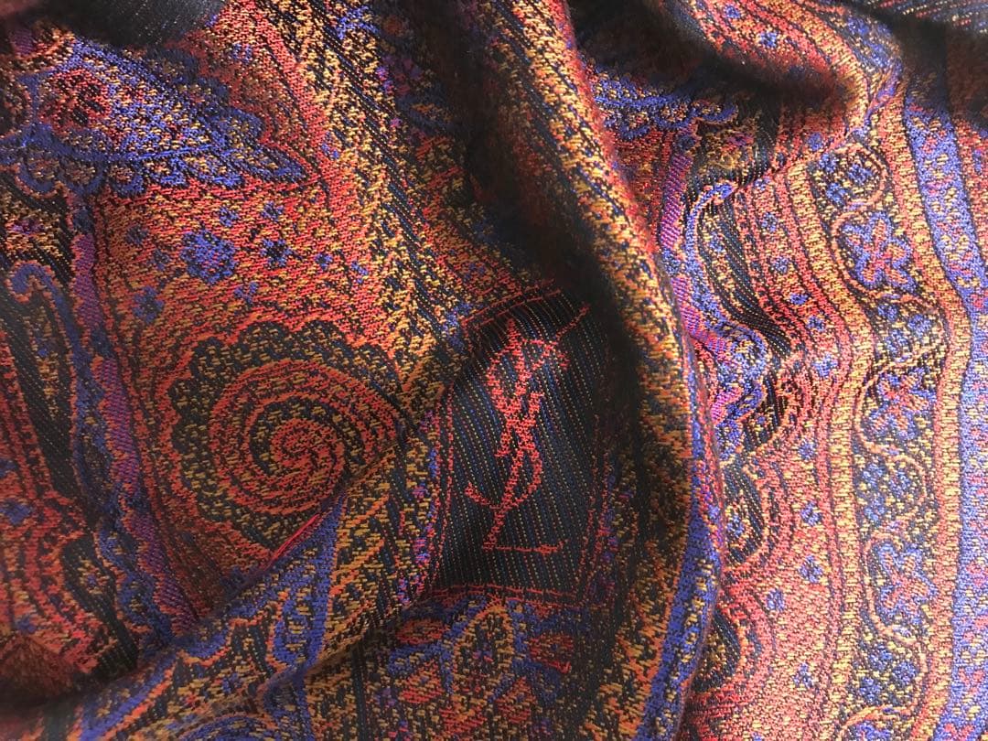 本物イヴサンローランYSLシルク大判ストールマフラーショールメンズレディース赤