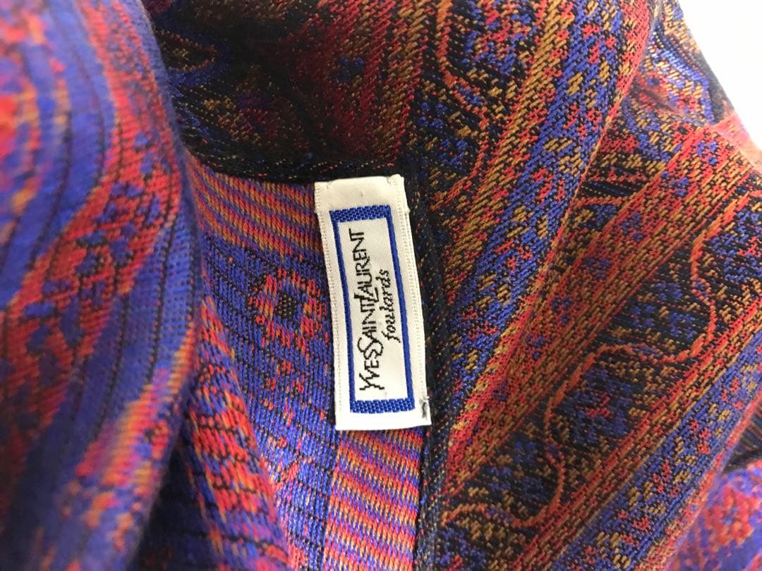 本物イヴサンローランYSLシルク大判ストールマフラーショールメンズレディース赤