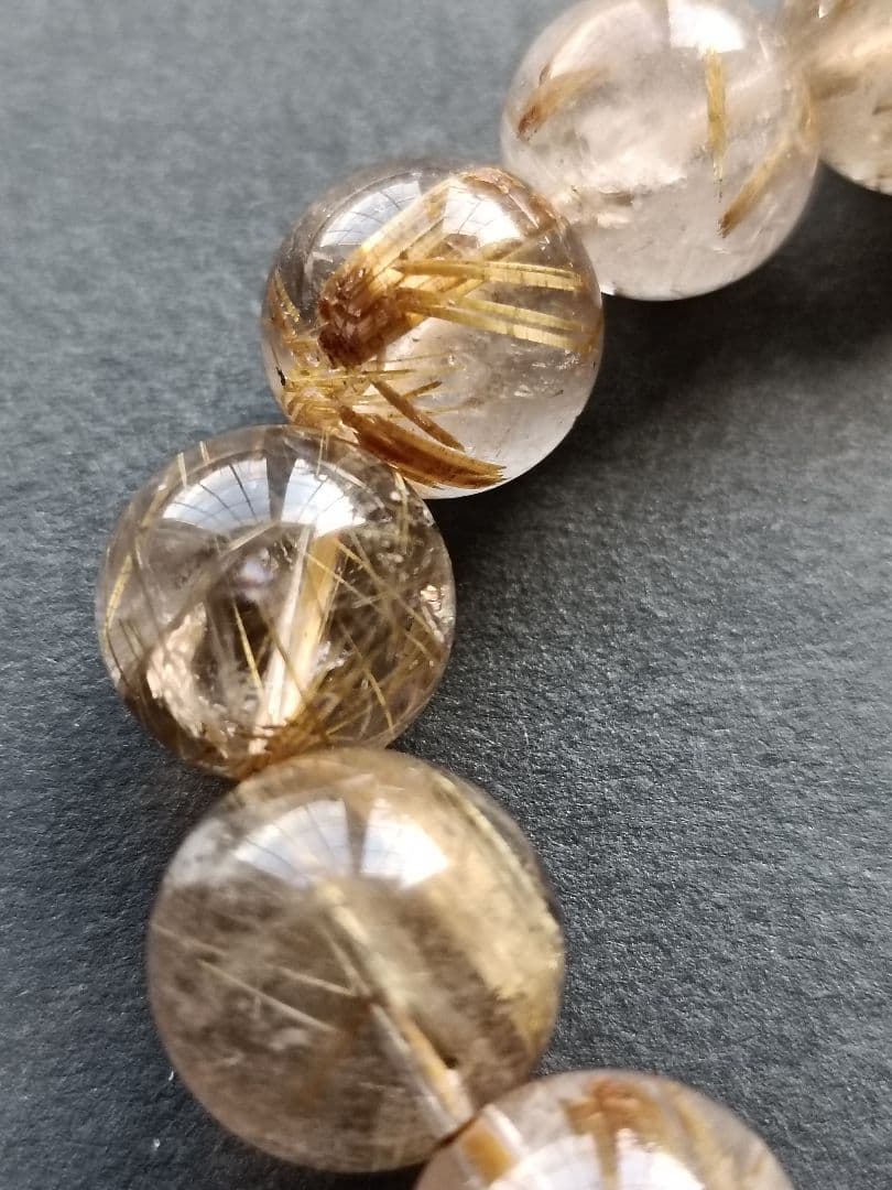 ゴールドルチル クォーツ 12mm玉 17cm ブレスレット　②