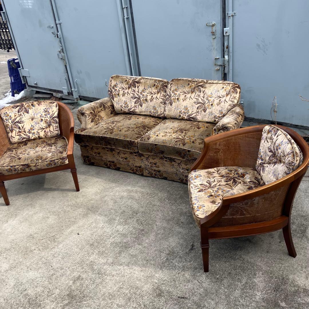 マルニ木工 地中海シリーズ 花柄ベロア 二人掛けソファー アームチェア