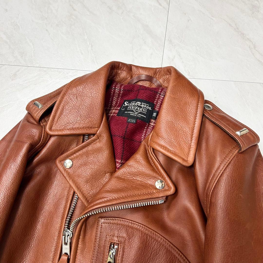 極美品 Schott ショット 528US ライダースジャケット 36 ブラウン