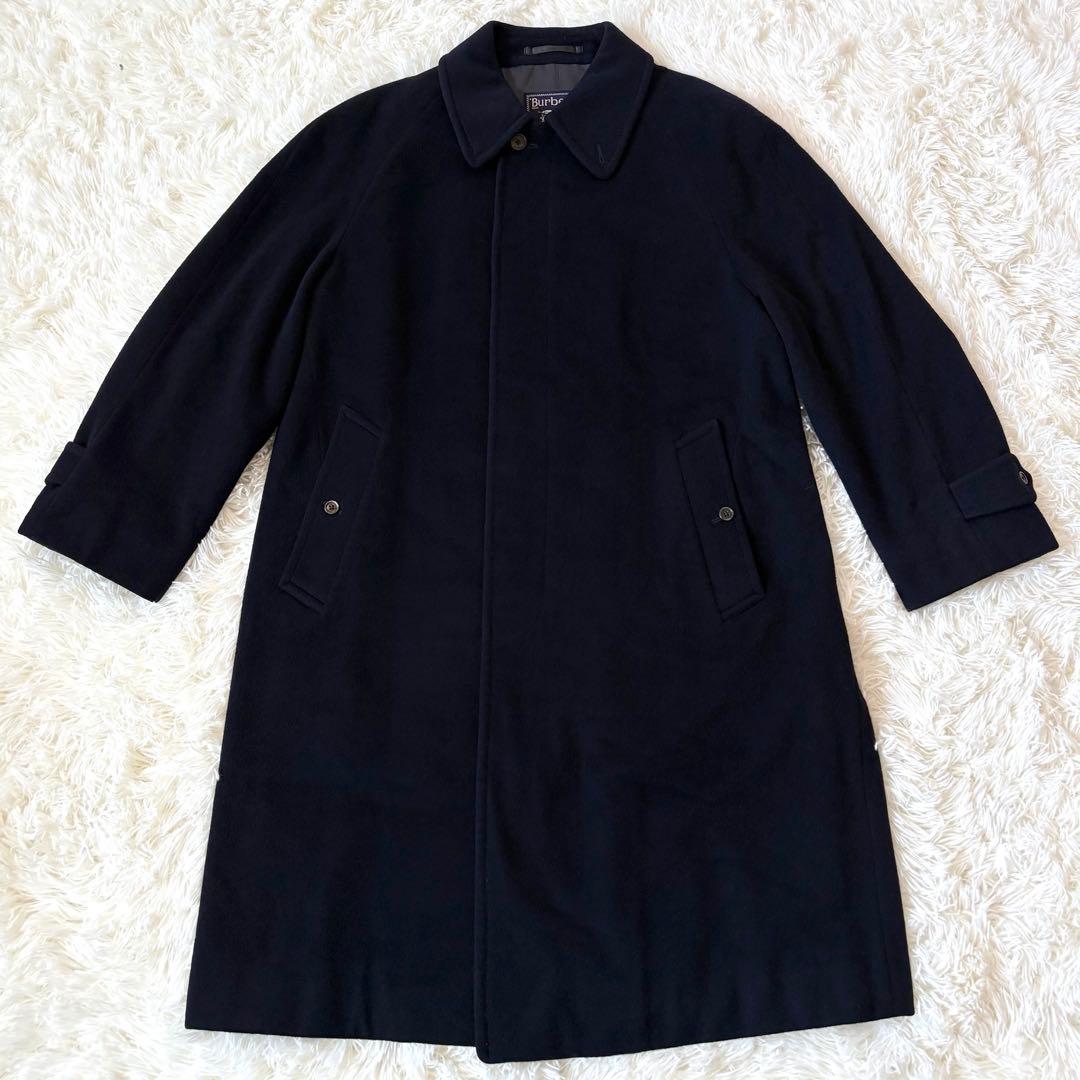 BURBERRY バーバリー カシミヤ混 ステンカラーコート 比翼 ネイビー