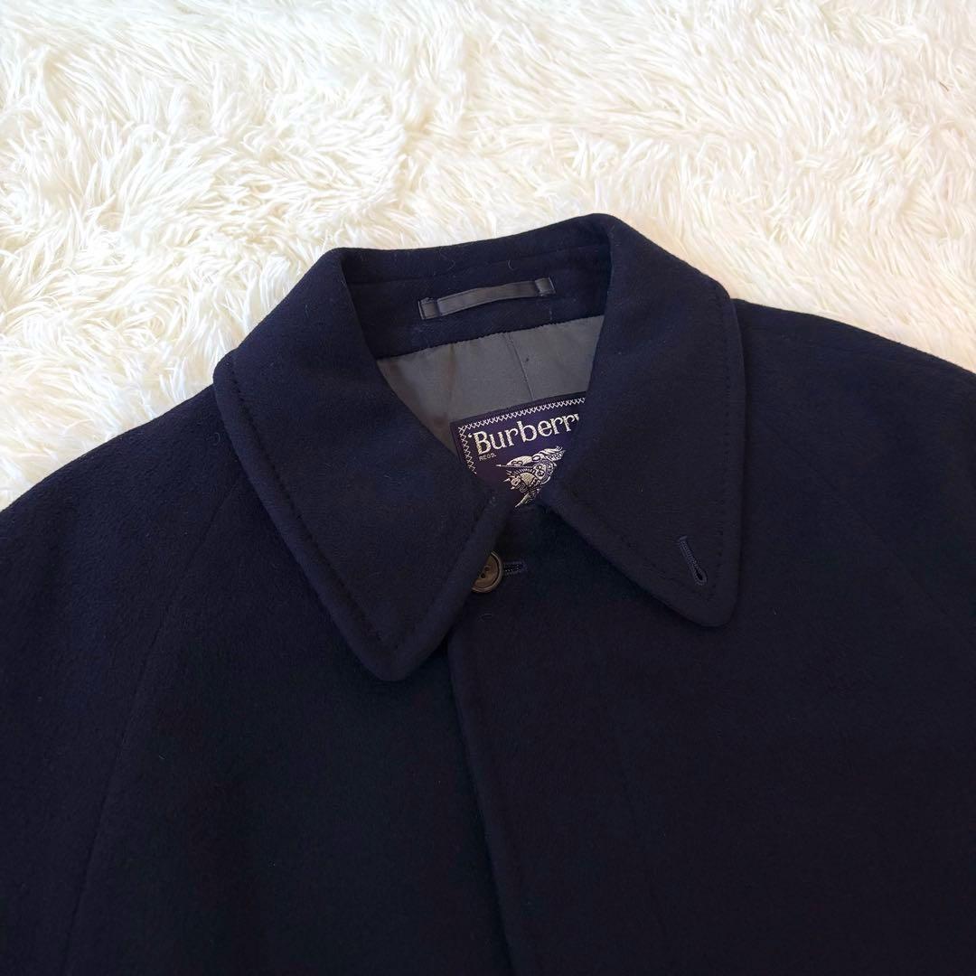 BURBERRY バーバリー カシミヤ混 ステンカラーコート 比翼 ネイビー