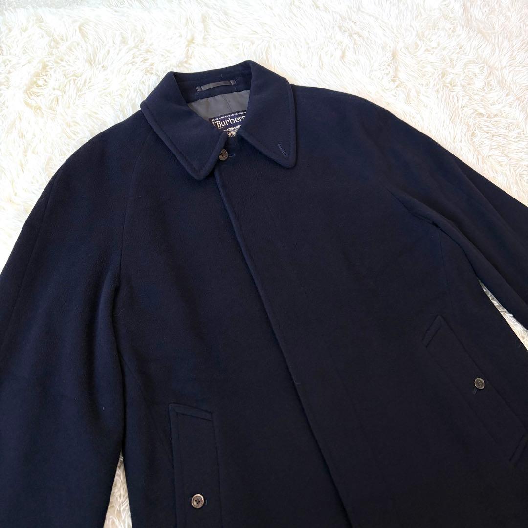 BURBERRY バーバリー カシミヤ混 ステンカラーコート 比翼 ネイビー