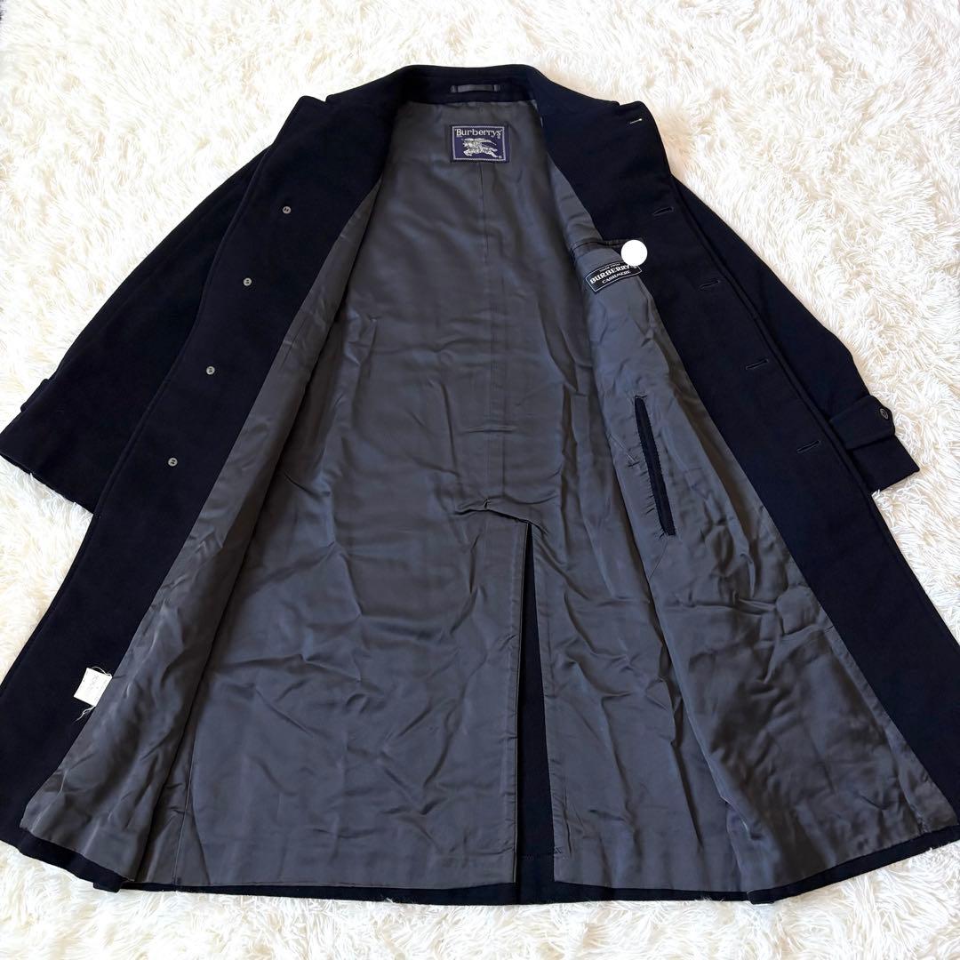 BURBERRY バーバリー カシミヤ混 ステンカラーコート 比翼 ネイビー