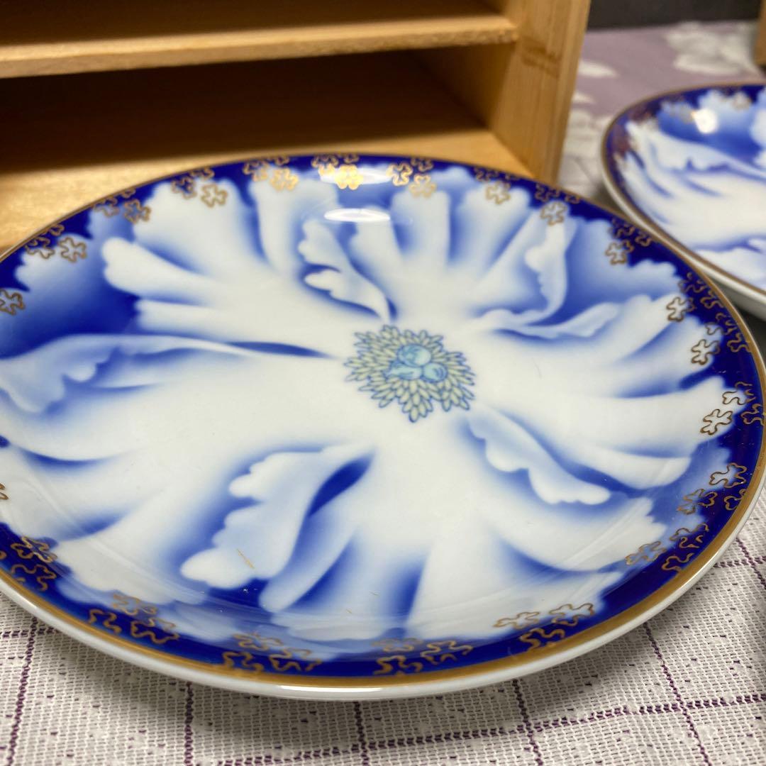 宮内庁御用達 深川製磁 牡丹金ミル 直径15.5cm和皿 5枚揃 有田焼