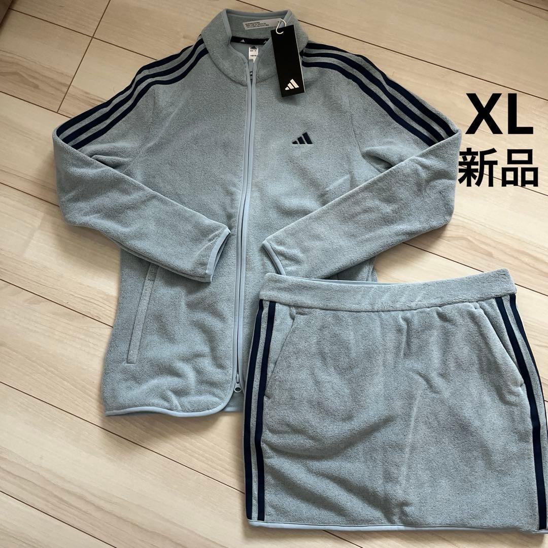 新品 アディダス ゴルフ スリーストライプス フリース セットアップ XL