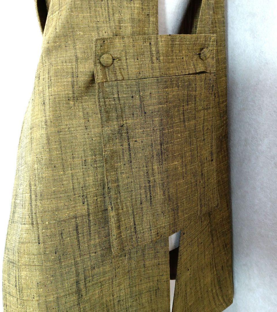75 手染め大輔 着物リメイク 若草色紬 ロングベストとパンツ L