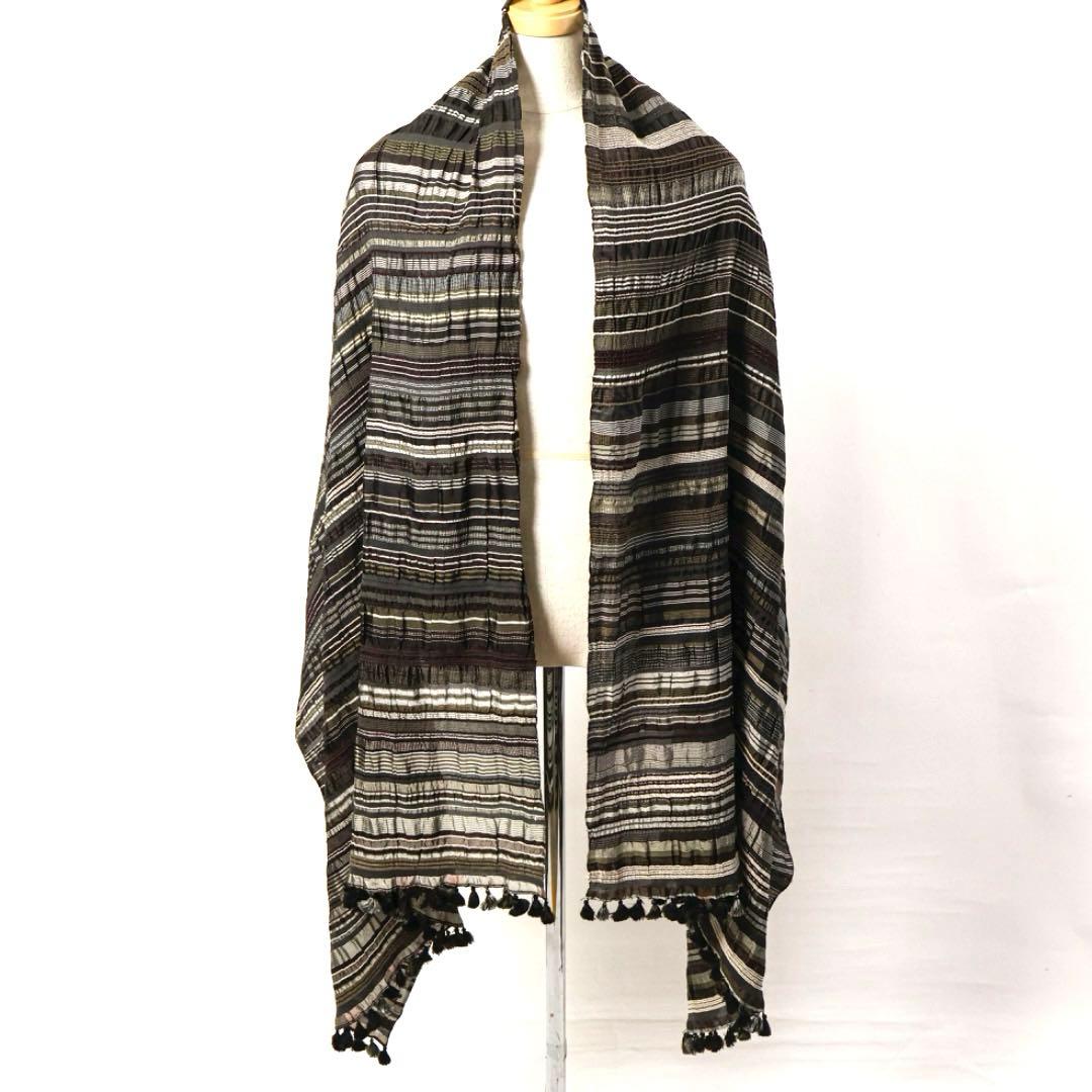 H3371-30◾️ヨーガンレール　ボーダー柄大判ストール　ワッシャー加工