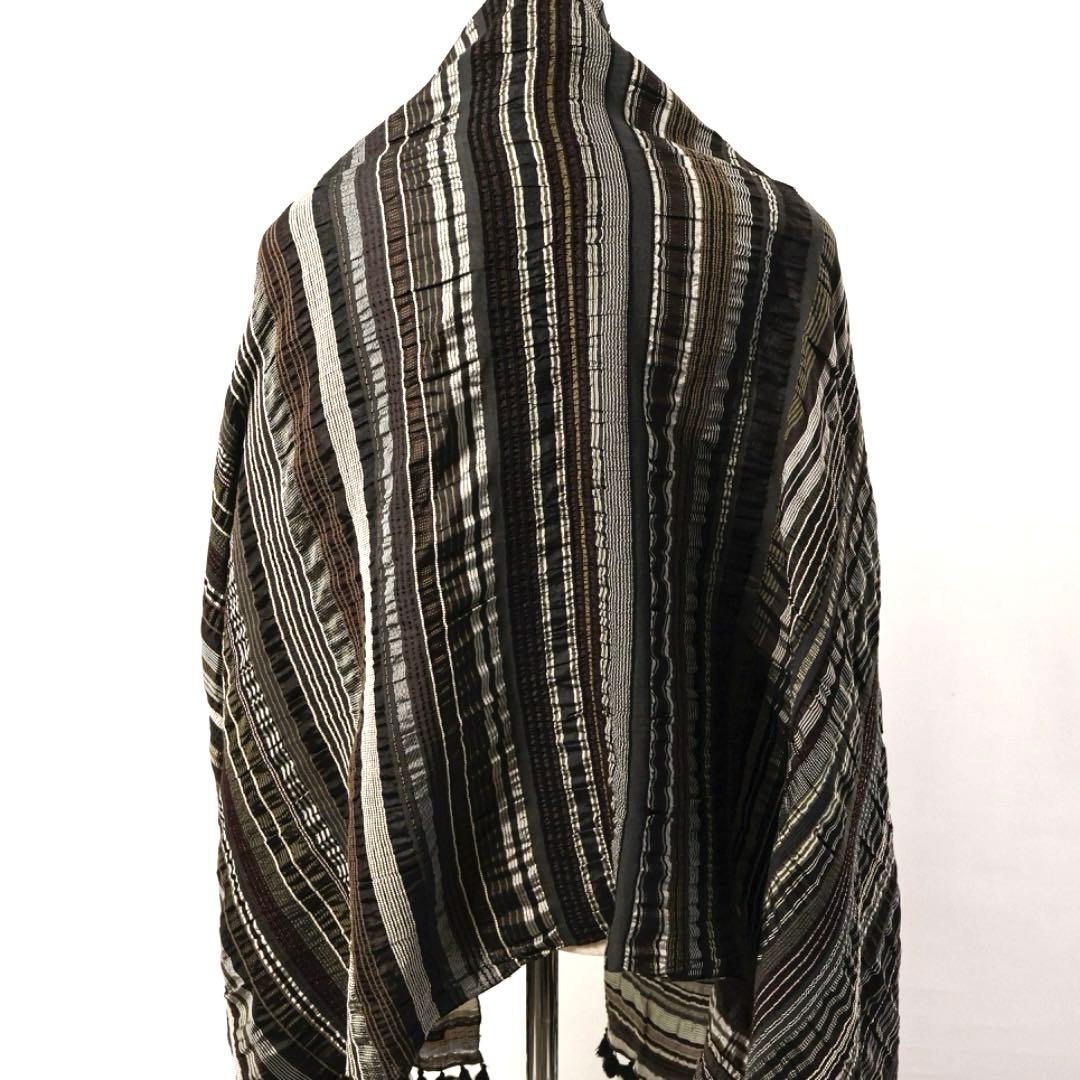 H3371-30◾️ヨーガンレール　ボーダー柄大判ストール　ワッシャー加工