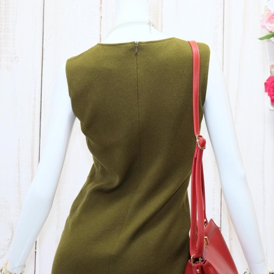 JIL SANDER ノースリーブワンピース S モスグリーン ウールカシミヤ