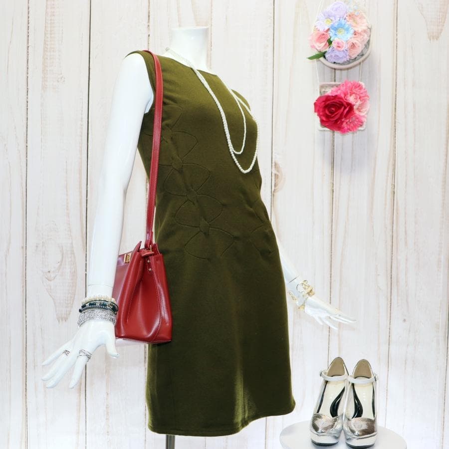 JIL SANDER ノースリーブワンピース S モスグリーン ウールカシミヤ