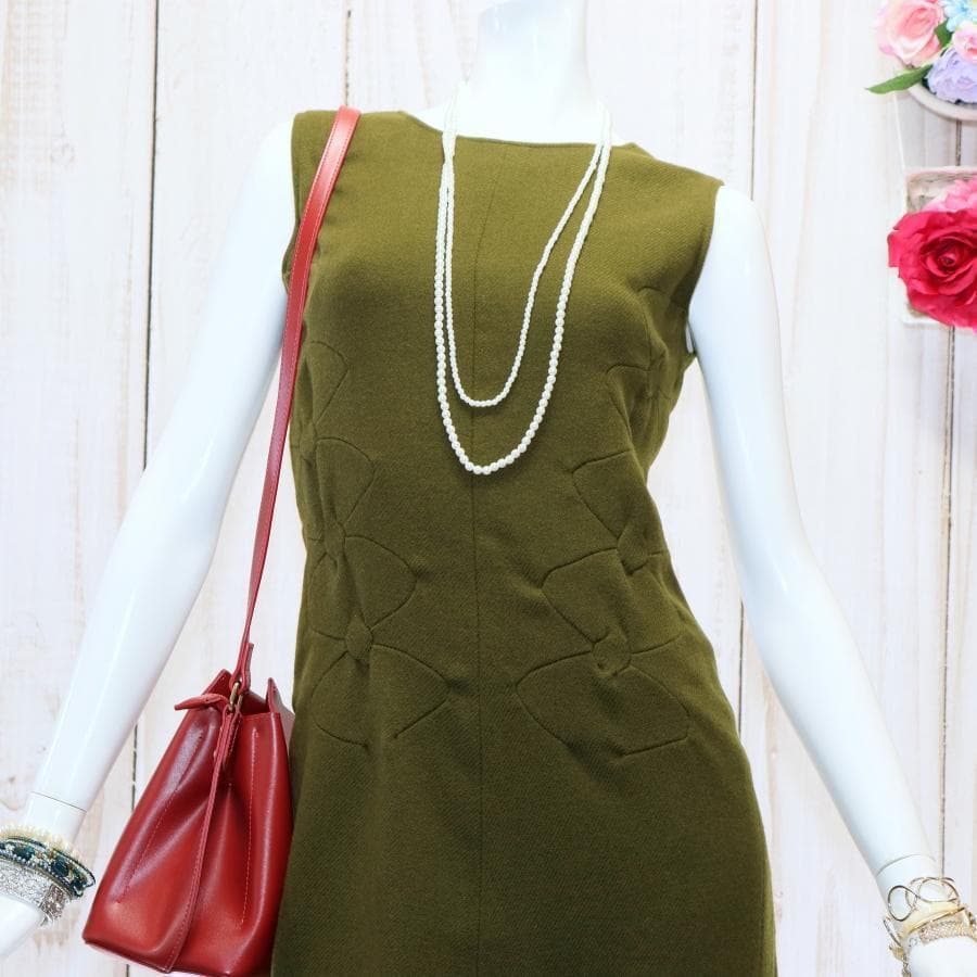 JIL SANDER ノースリーブワンピース S モスグリーン ウールカシミヤ