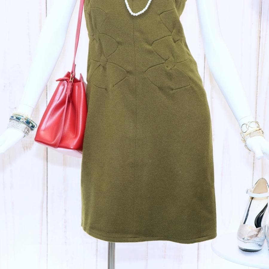 JIL SANDER ノースリーブワンピース S モスグリーン ウールカシミヤ