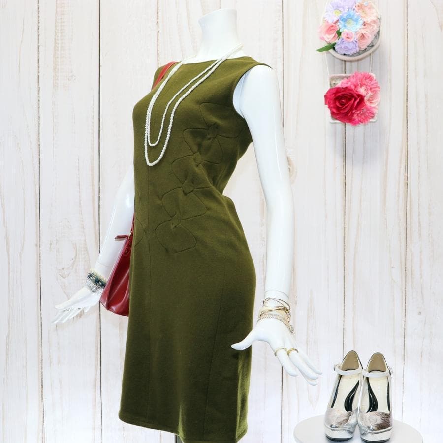 JIL SANDER ノースリーブワンピース S モスグリーン ウールカシミヤ