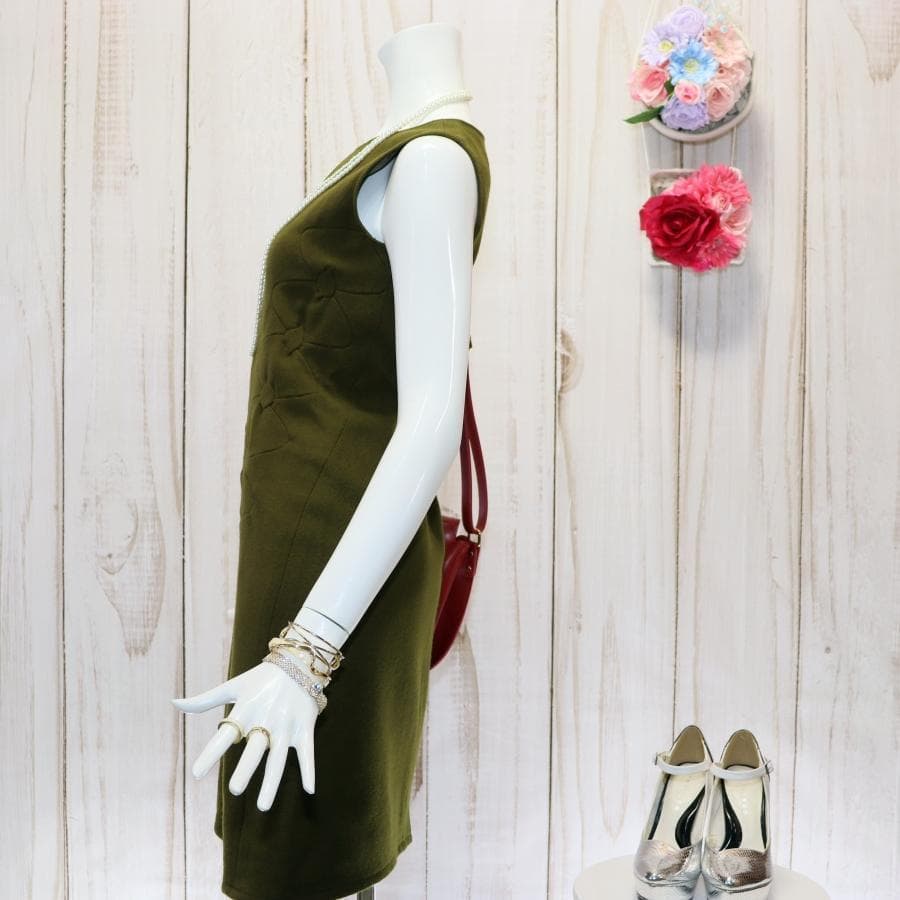 JIL SANDER ノースリーブワンピース S モスグリーン ウールカシミヤ