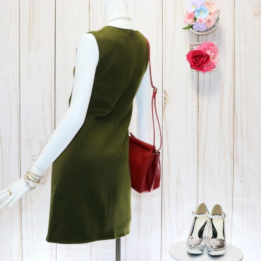 JIL SANDER ノースリーブワンピース S モスグリーン ウールカシミヤ