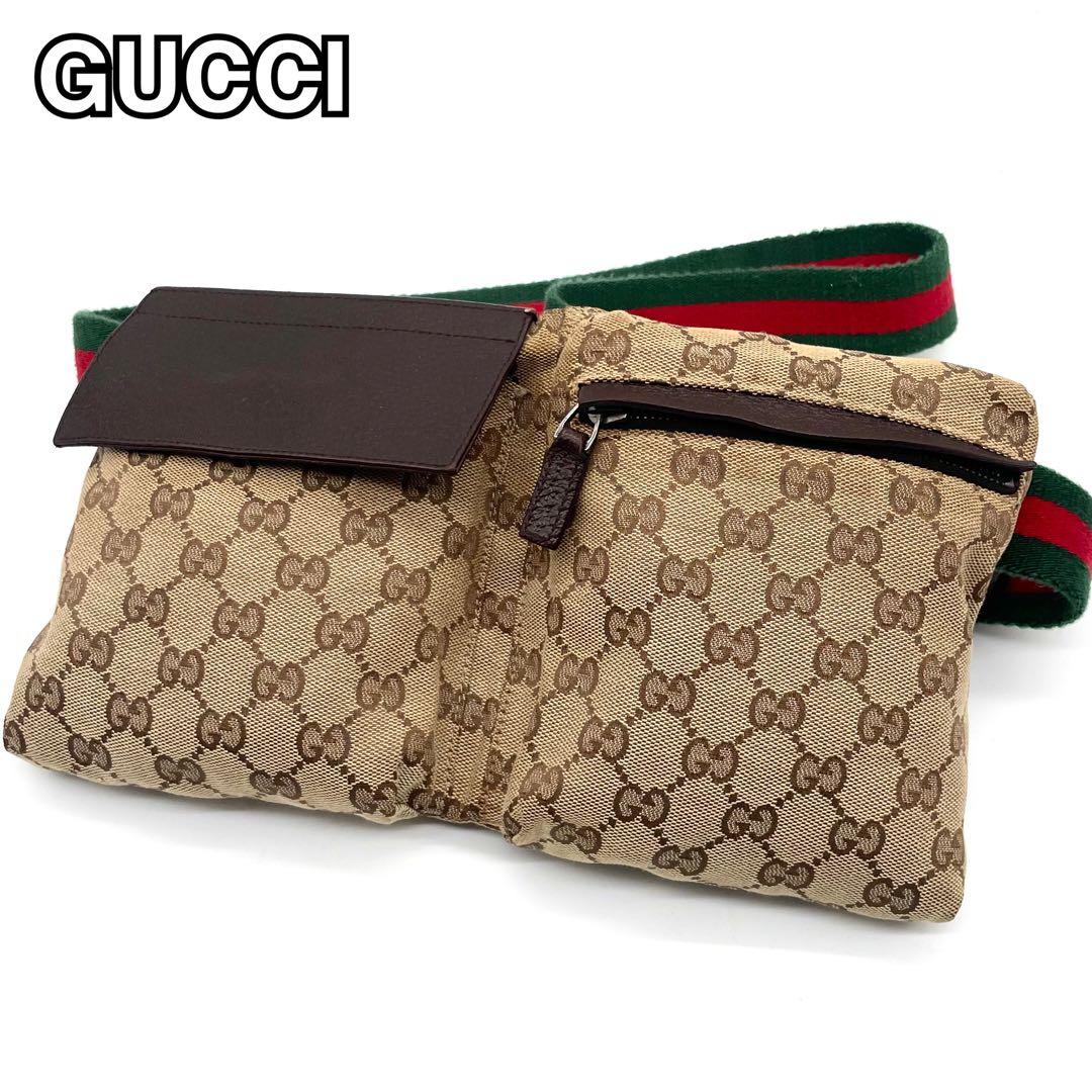 美品✨グッチ ボディバッグ GG キャンバス レザー シェリーライン