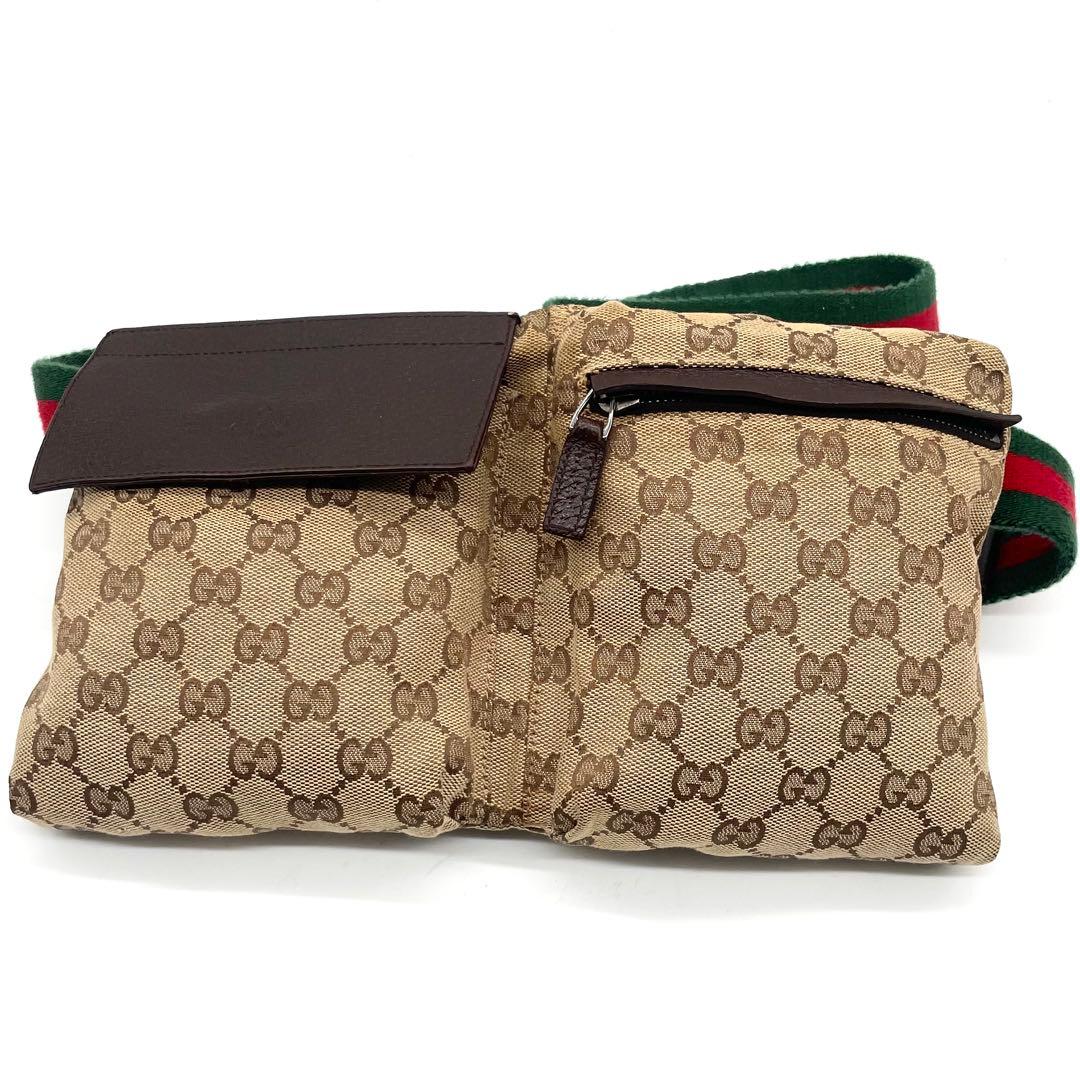 美品✨グッチ ボディバッグ GG キャンバス レザー シェリーライン