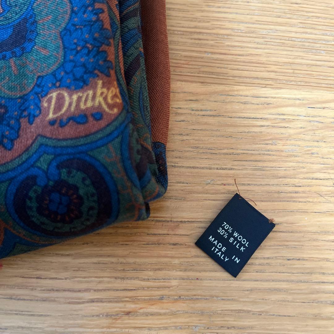 Drake's ドレイクス 大判スカーフ ウール×シルク 美品