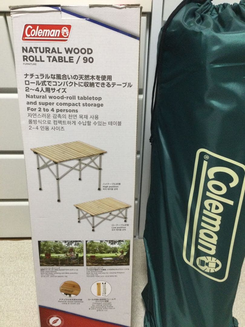 希少90cmサイズ 新品 Coleman ナチュラルウッドロールテーブル